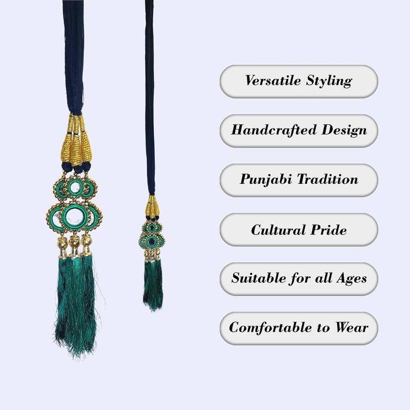 AHS Hair Accessory Braid Tassles Hair Extension Choti Women's Patiala Shahi Paranda Parandi Traditional (Parandi Green Mirror) - Image 3