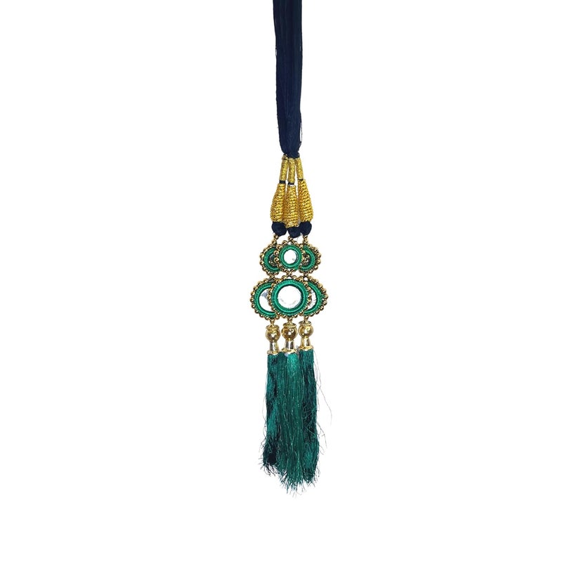 AHS Hair Accessory Braid Tassles Hair Extension Choti Women's Patiala Shahi Paranda Parandi Traditional (Parandi Green Mirror) - Image 1
