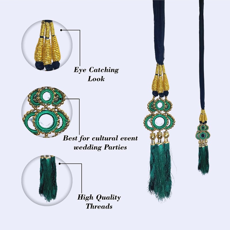 AHS Hair Accessory Braid Tassles Hair Extension Choti Women's Patiala Shahi Paranda Parandi Traditional (Parandi Green Mirror) - Image 2