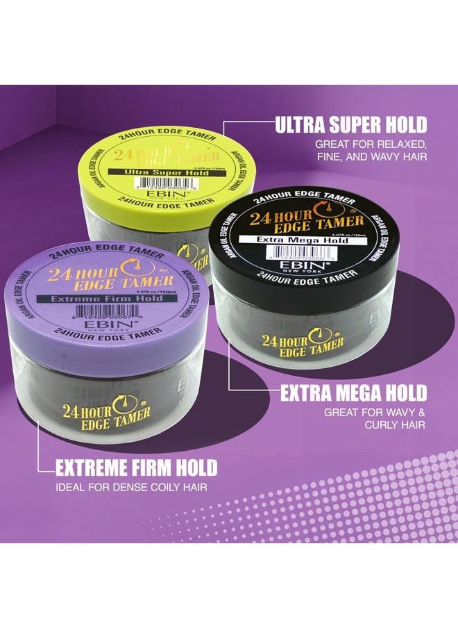 24 Hour Edge Tamer, Extra Mega Hold, 2.7 Oz - No Flaking, No White Residue, Shine, Moisture and Prevent Breakage with Castor Oil