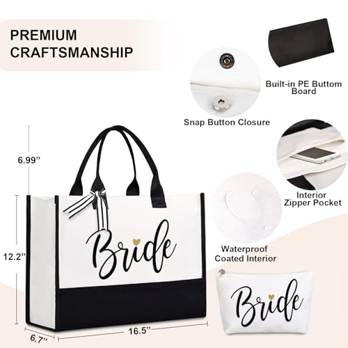 Lamyba Mother of the Bride Gifts,Mother of the Bride Tote Bag With Makeup Bag,Bridal Shower Gifts,Black and White - Image 3