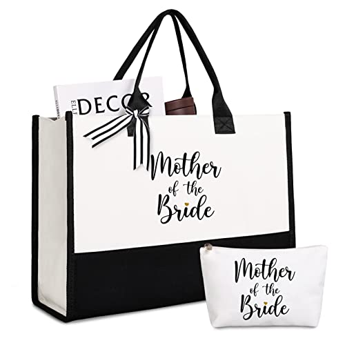 Lamyba Mother of the Bride Gifts,Mother of the Bride Tote Bag With Makeup Bag,Bridal Shower Gifts,Black and White - Image 1