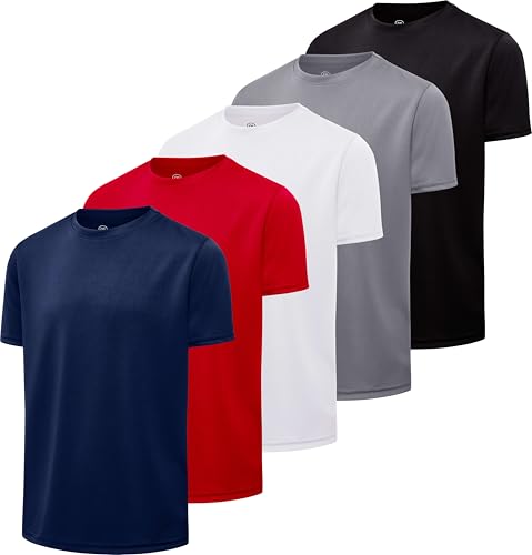 Real Essentials 5 Pack Boys Active Athletic Short Sleeve Performance Shirt Cooling Wicking T Shirts Activewear 618 Years Set 5XL 1618