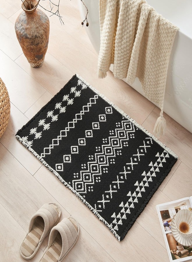 Douceur Boho Bath mat for Bathroom Floor Non Slip, Acrylic Blend Cute Bath Rugs with Tassels, Tribal Ethnic Pattern Farmhouse Bathroom Rugs, 15.7" x 23.6", Black - Image 1