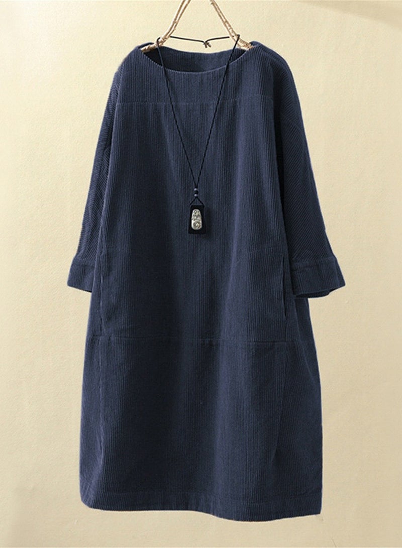 Loquat Spring Urban Casual Women's Dress Round Neck A Line Skirt Dress - Image 1