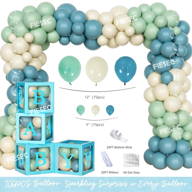 Fiesec Under The Sea Baby Shower Decorations â€“ 121Pcs Ocean Theme Party Supplies with Underwater Party Decor Backdrop, Blue Green Balloon Garland, Banner, Fringe Curtain, Boxes - Image 3