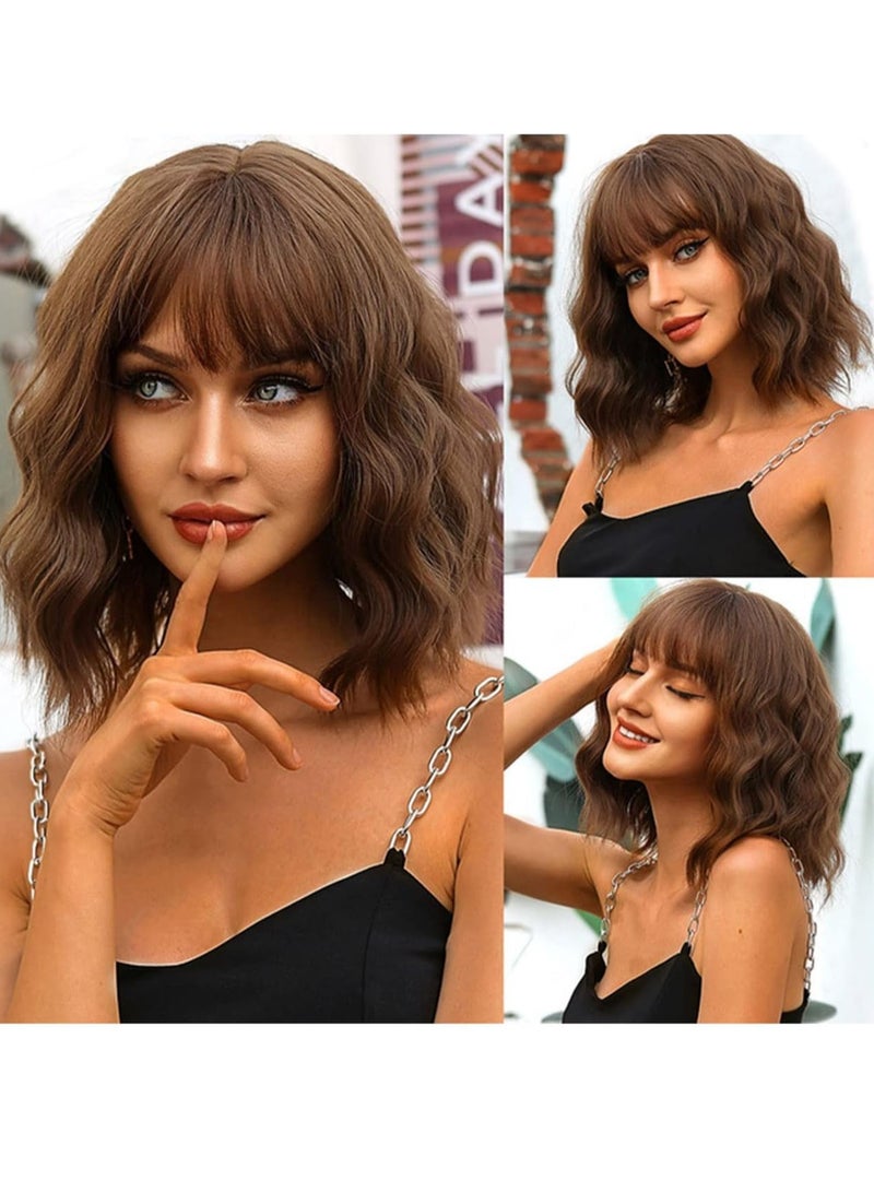 إستيل شعر مستعار بوبو مصنوع من الألياف المقاومة للحرارة للنساء، شعر مستعار كامل بمظهر طبيعي للاستخدام اليومي، بني فاتح - Image 1