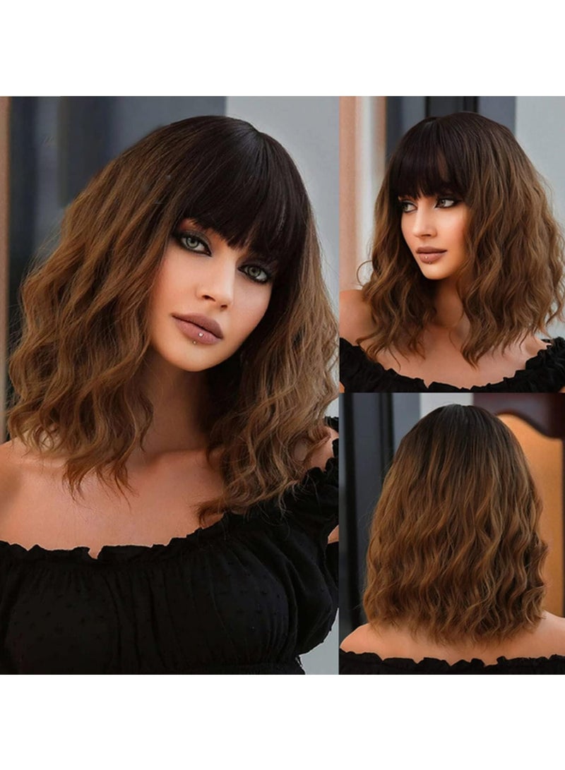 إستيل شعر مستعار بوبو مصنوع من الألياف المقاومة للحرارة للنساء، شعر مستعار كامل بمظهر طبيعي للاستخدام اليومي، بني فاتح - Image 2