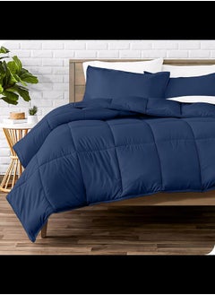 Home of linens Cotton - Plain - 3 Pieces Heavy Comforter Set - 4Kgs - Down Alternative Filling - (For Matress 180cm/200cm) - Size  (250cm x 240cm) + 2 Pillow Case Covers (50cm x 70cm) - Dark Blue  - Image 1
