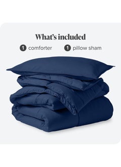 Home of linens Cotton - Plain - 3 Pieces Heavy Comforter Set - 4Kgs - Down Alternative Filling - (For Matress 180cm/200cm) - Size  (250cm x 240cm) + 2 Pillow Case Covers (50cm x 70cm) - Dark Blue  - Image 4