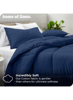 Home of linens Cotton - Plain - 3 Pieces Heavy Comforter Set - 4Kgs - Down Alternative Filling - (For Matress 180cm/200cm) - Size  (250cm x 240cm) + 2 Pillow Case Covers (50cm x 70cm) - Dark Blue  - Image 2