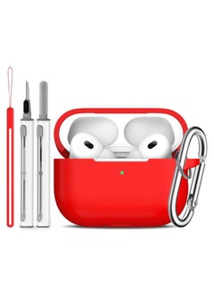 For Apple Headset Airpods Pro Protective Cover With White Cleaning Pen Runway Buckle Same Color Lanyard Bluetooth-Color:Red-Applicable Models:airpods 4