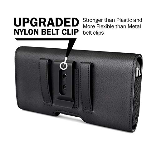 PiTau Holster for iPhone Pro Max & Plus 16, 15, 14, 13, 12, 11, 8, 7, 6, 6s, Xs Max, Cell Phone Case with Belt Clip ID Card Holder for Samsung Galaxy S25+ Note 10+, Fits with Otterbox, Black Large - Image 3