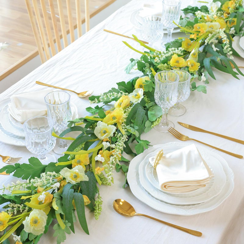 Mizii Yellow Artificial Flower Garland 6Ft Fake Poppy Floral Garland Hanging Vines Spring Summer Flowers Decorations For Mantle Table Centerpieces Room Wall Fireplace Wedding Decor (Yellow) - Image 5