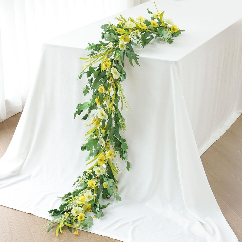 Mizii Yellow Artificial Flower Garland 6Ft Fake Poppy Floral Garland Hanging Vines Spring Summer Flowers Decorations For Mantle Table Centerpieces Room Wall Fireplace Wedding Decor (Yellow) - Image 1