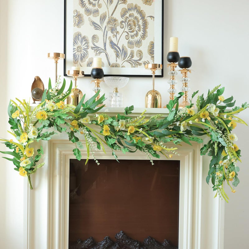 Mizii Yellow Artificial Flower Garland 6Ft Fake Poppy Floral Garland Hanging Vines Spring Summer Flowers Decorations For Mantle Table Centerpieces Room Wall Fireplace Wedding Decor (Yellow) - Image 3