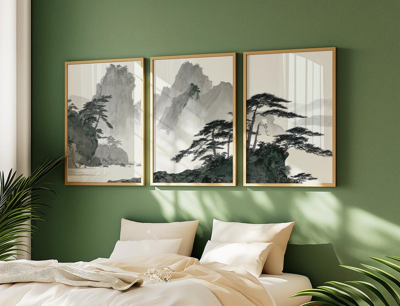 TNESSENTIAL Mountain Landscape Poster, Set Of 3 Chinese Ink Wash Print - Image 5