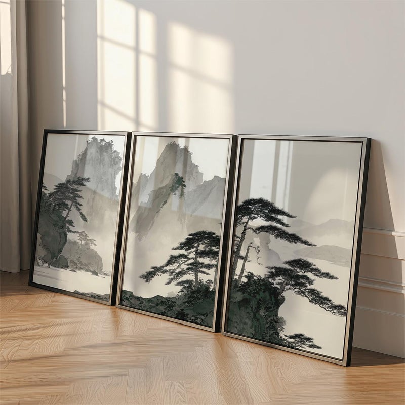 TNESSENTIAL Mountain Landscape Poster, Set Of 3 Chinese Ink Wash Print - Image 4