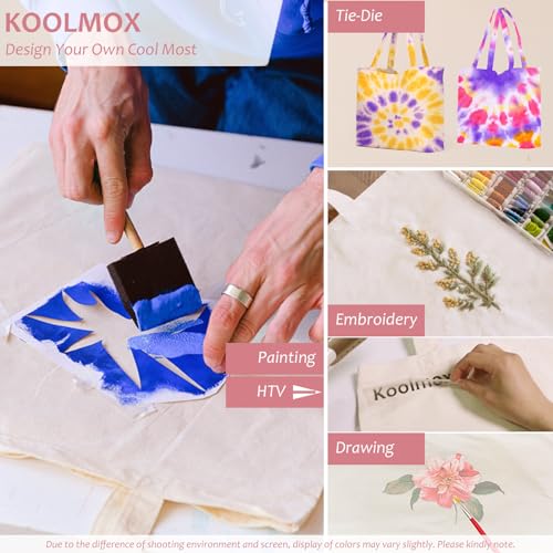 Koolmox Canvas Tote Bags with Zipper, 6-Pack 17x14'' Cotton Tote Bag with Flat Bottom, Reusable Washable Grocery Shopping Bags Plain Totes for Women DIY Art Crafts Painting Embroidery Decoration - Image 4