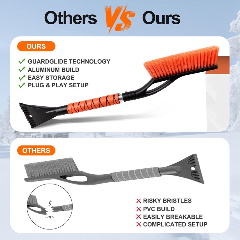 GETLMUL 27" Heavy Duty Snow Brush and Ice Scraper | Scratch-Free Bristle Head & Detachable Scraper with Aluminum Body and Ergonomic Grip | Snow Removal Winter Car Accessories - Image 5