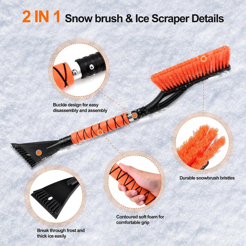 GETLMUL 27" Heavy Duty Snow Brush and Ice Scraper | Scratch-Free Bristle Head & Detachable Scraper with Aluminum Body and Ergonomic Grip | Snow Removal Winter Car Accessories - Image 3