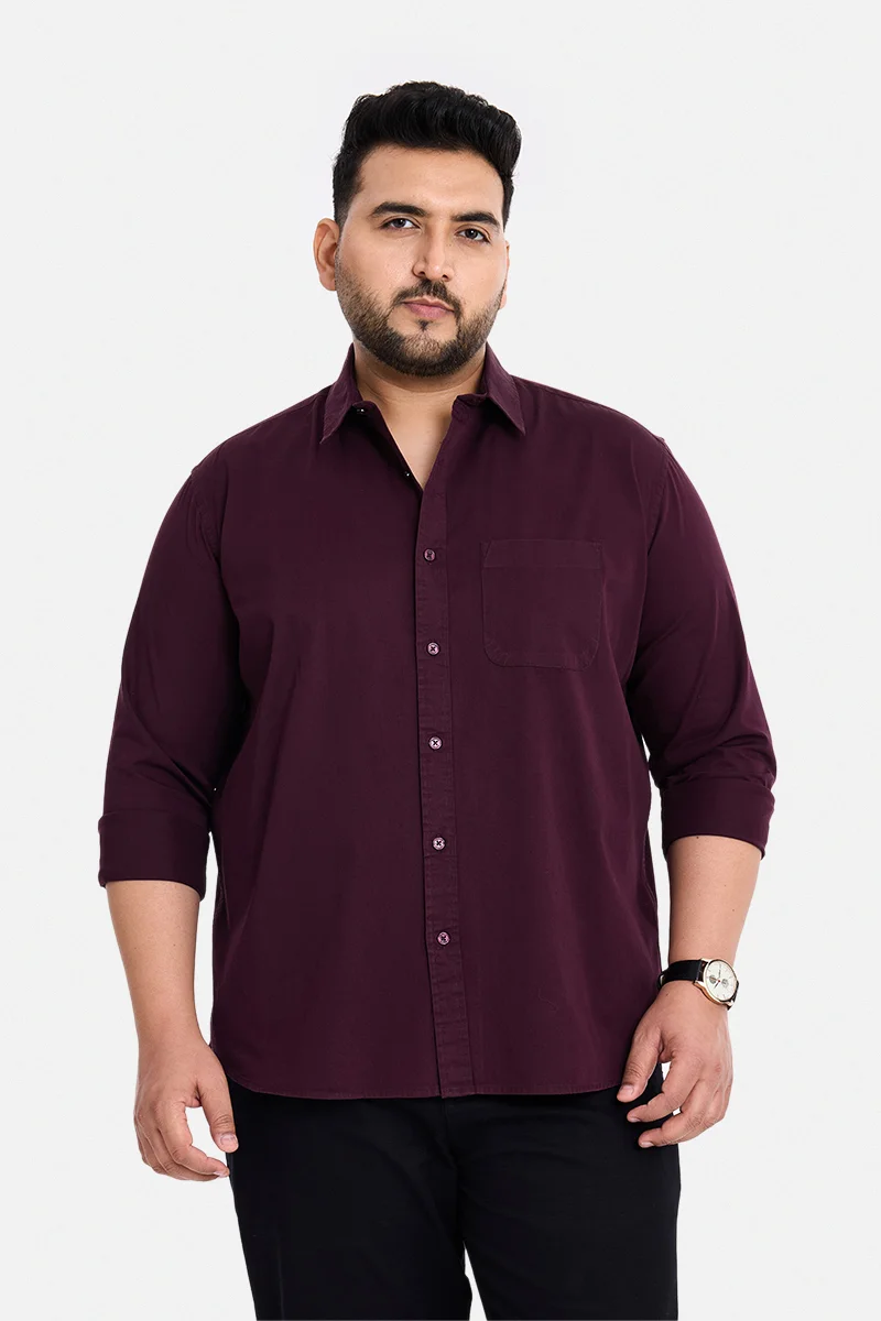 سنيتش Wine Solid Long Sleeve Regular Fit Casual Plus Size Shirt