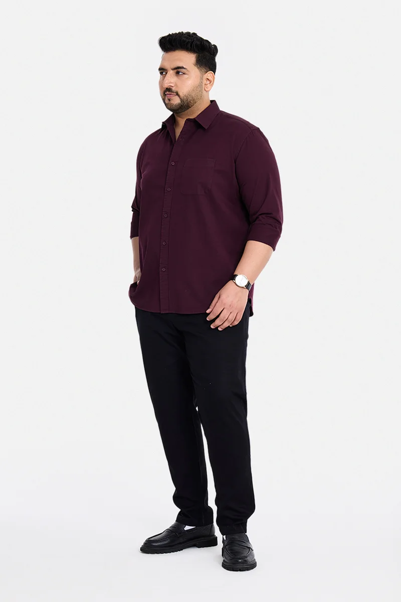سنيتش Wine Solid Long Sleeve Regular Fit Casual Plus Size Shirt