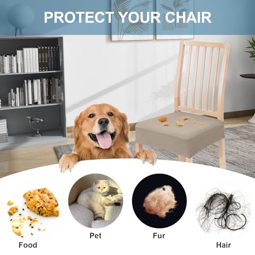 Smiry Stretch Jacquard Seat Covers for Dining Room Chairs Set of 6, Removable Washable Chair Seat Protector Slipcovers, No Rear Covers, Taupe - Image 4