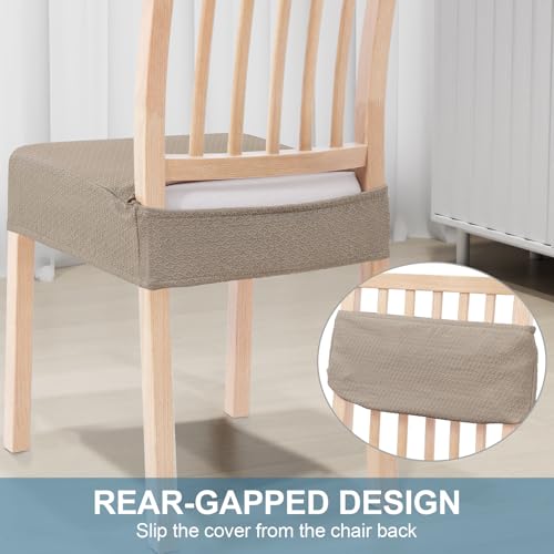 Smiry Stretch Jacquard Seat Covers for Dining Room Chairs Set of 6, Removable Washable Chair Seat Protector Slipcovers, No Rear Covers, Taupe - Image 3