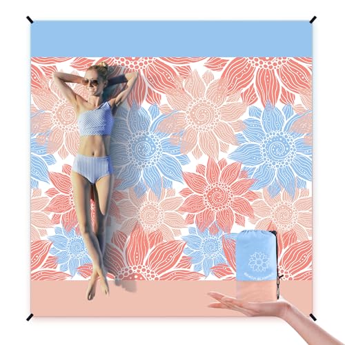 WIWIGO Beach Blanket Sandproof Extra Large Beach Mat Adults Waterproof Quick Drying Sand Free Mat Made by Premium Polyester with 4 Stakes  4 Corner Pockets for Outdoor Travel Camping Hiking