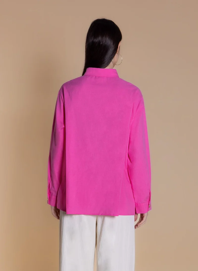 Shapes Pink WRAPPED LINEN BLEND SHIRT for Women | Best Price UAE