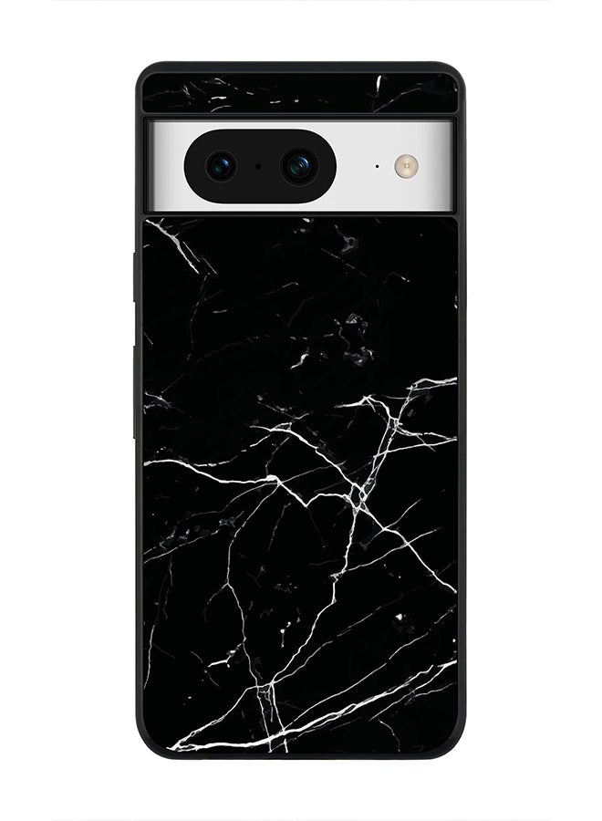 Stylizedd Rugged Black Edge case for Google Pixel 8, Custom Slim fit Flexible Anti Drop Thin Phone Case Cover - Marble Print Black - Image 1
