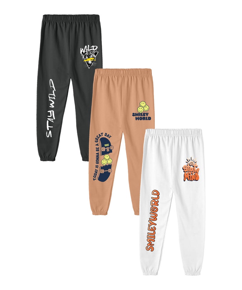 SHODOX® Cotton Blend Regular fit Printed Multicolor Track Pants for Boys (Pack of 3) - Image 1