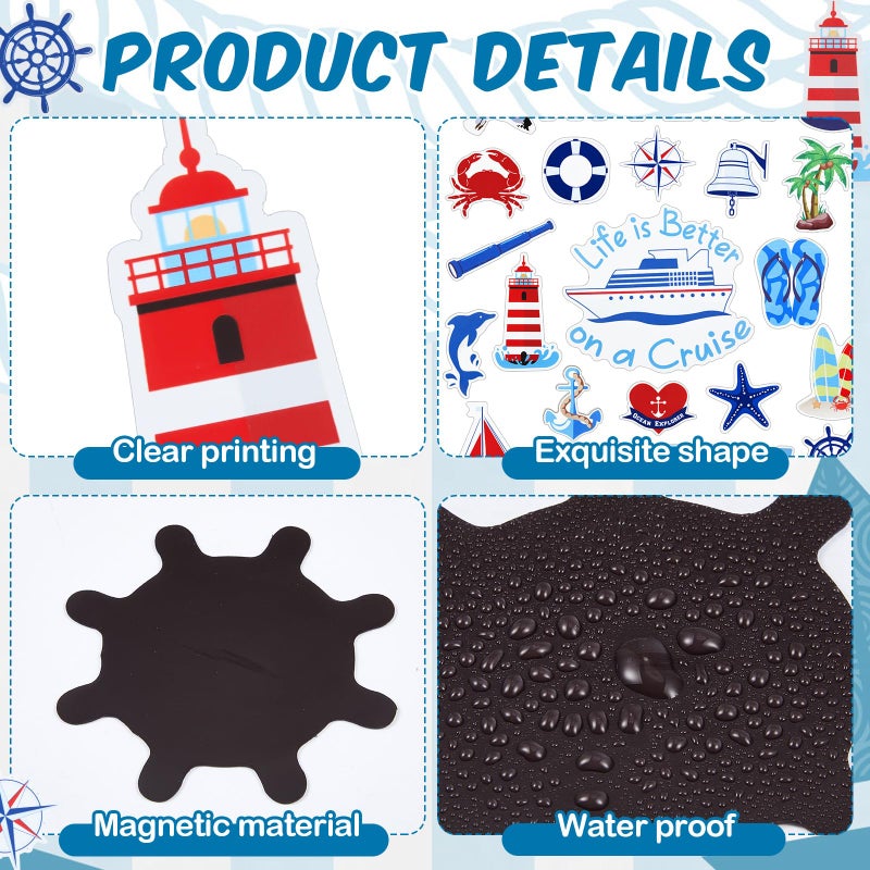 Leumoi 27 Pcs Nautical Cruise Door Magnets Decorations Funny Cruise Ship Door Magnets Magnetic Reusable Magnet for Cabin Ship Carnival Refrigerator Office Car Accessories - Image 5