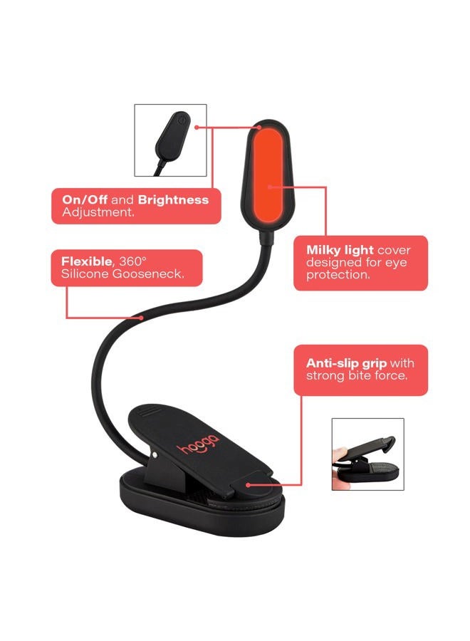 Hooga Red Book Light, Clip On 625nm LED Light for Reading in Bed, No Blue Light, Eye Care, Gift for Students, Kids, Travel, Nursing, Studying - Image 2