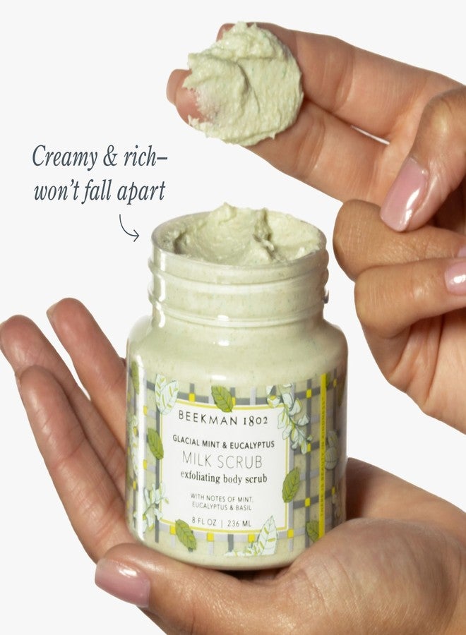 Beekman 1802 Glacial Mint & Eucalyptus Exfoliating Milk Body Scrub - 8.0 fl oz - Smooths & Evens Out Tone - With Goat Milk & Jojoba Beads - Skin Barrier Safe - Good for Sensitive Skin - Cruelty Free - Image 3