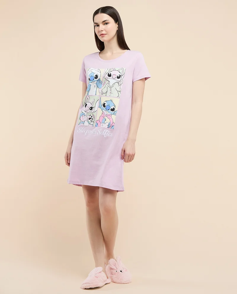 أر أند بي Stitch & Angel Printed Nightdress with Crew Neck and Short Sleeves