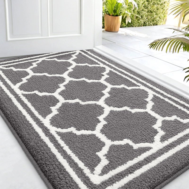 Buganda Indoor Door Mat, Dirt-Resistant and Absorbent Doormat, Anti-Slip, Low Profile Floor Mats for Inside Entryway, Front, and Back Door Entrance (32x20 Inches, Grey) - Image 1