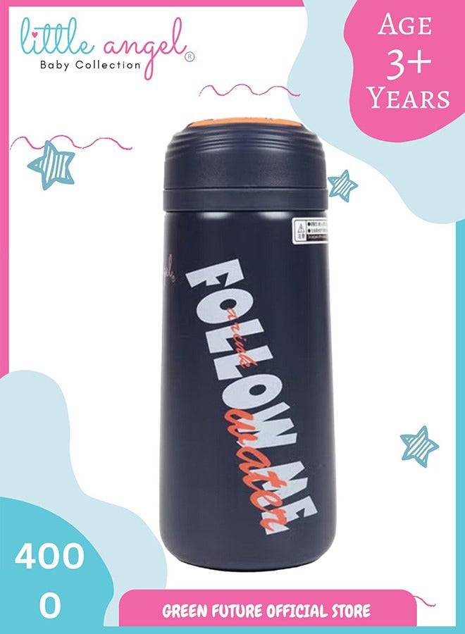 Little Angel Kids Water Bottle Stainless Steel With Screw-Top Lid 400 ML, Navy Blue - Image 1