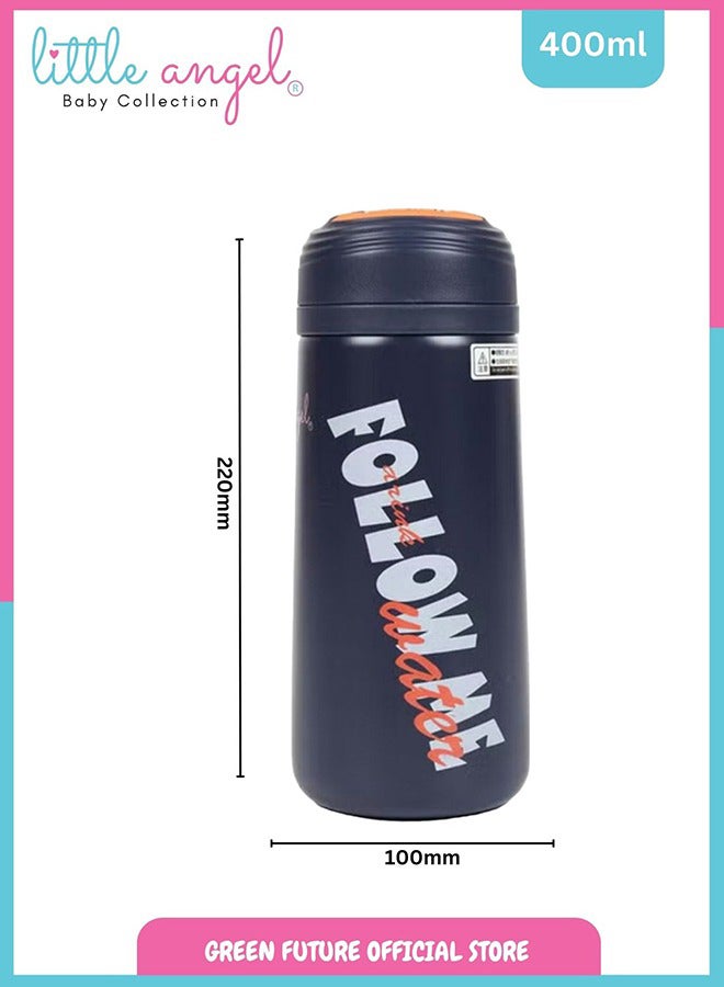 Little Angel Kids Water Bottle Stainless Steel With Screw-Top Lid 400 ML, Navy Blue - Image 3
