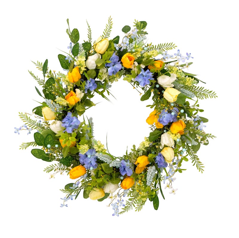 Puleo International Puleo International 30 Artificial Tulip Floral Spring Door Wreath Multicolor 