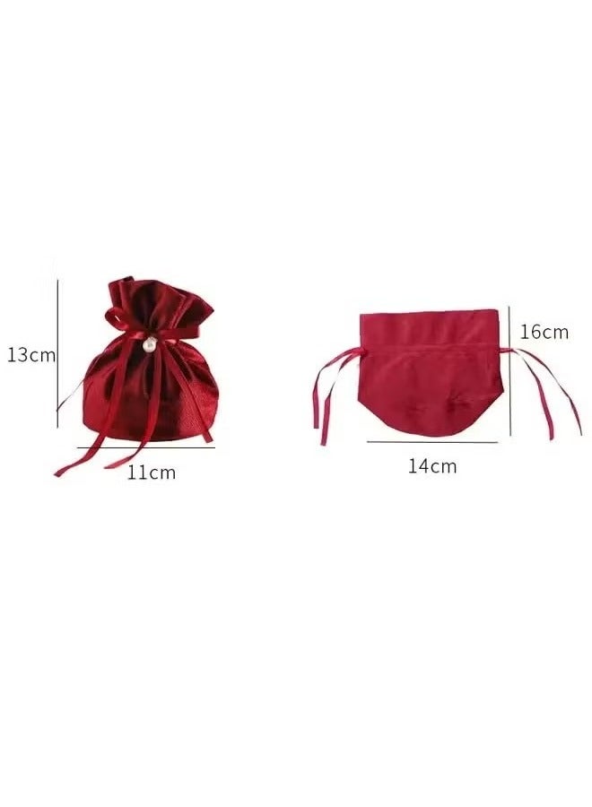 Generic 6 Pcs Velvet Bags, Round Bottom Drawstring Velvet Cloth Gift Pouches Jewelry Candy Gift Bags with Imitation Pearl Charm for Wedding Birthday Party Favors - Red - Image 2