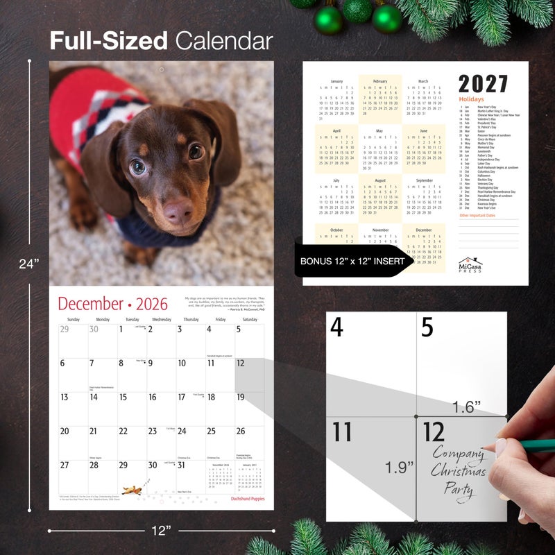MICASA PRESS Dachshund Puppies 2026 Wall Calendar 12 Month | 12" x 24" Open | Thick & Sturdy Paper | Holiday Gift | Cute Puppy Weiner Dog Calendar 2026 - Image 5