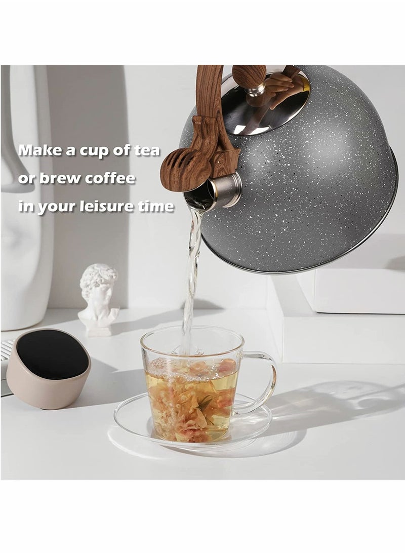 SYOSI Tea Kettles Stainless Steel Whistling Teapot, 2.5 Quart Teapot Water Boilers for Stovetops, Induction Stone Kettle with Loud Whistle for Preparing Hot Water Fast for Coffee Tea, 1 Pcs, Grey  - Image 2