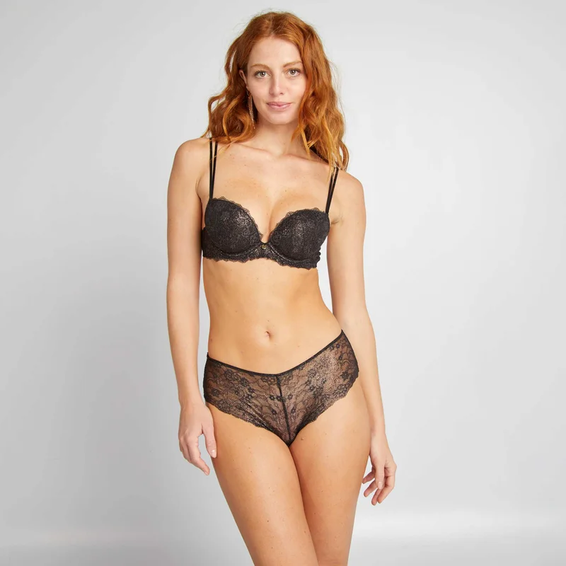 Kiabi Glittery Lace Boy Shorts Black