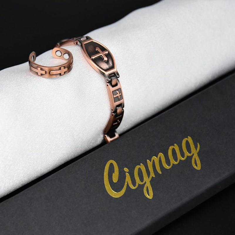 Cigmag Copper Bracelet for Women, Magnetic Bracelets for Women with Ultra Magnets, Pure Copper Adjustable with Sizing Tool (Cross) - Image 5