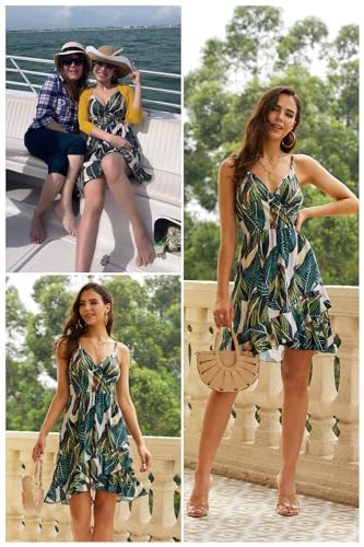 ULTRANICE Women Summer Dress Spring Beach Casual Sundresses Trendy Green Floral Wrap Flowy Vacation Outfits Clothes Wedding V-Neck Spaghetti Strap Midi Dresses(Green White Floral,M) - Image 2
