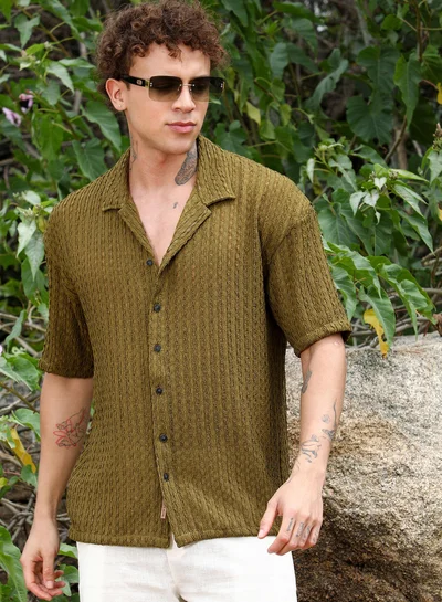 Campus Sutra Striped Knit Oversized Shirt