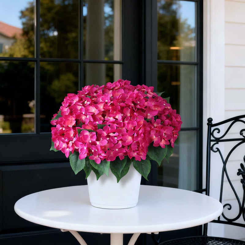 FOTEEWL Artificial Hydrangea Flower Topiary Trees - 2 Sets Faux Silk Flower Potted Plant, UV Resistant Fake Outdoor Hydrangea Bush for Front Door, Farmhouse,Garden, Porch Decor (Rose Red) - Image 4