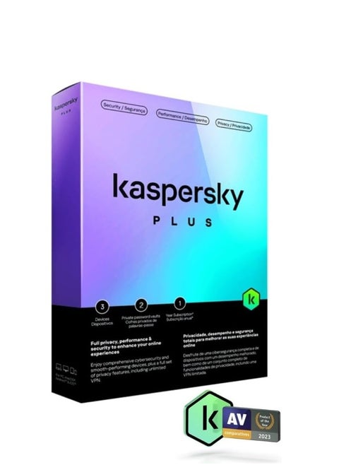 Kaspersky Plus Internet Security for 3 Devices - 2 Private Password Vaults - 1 Year